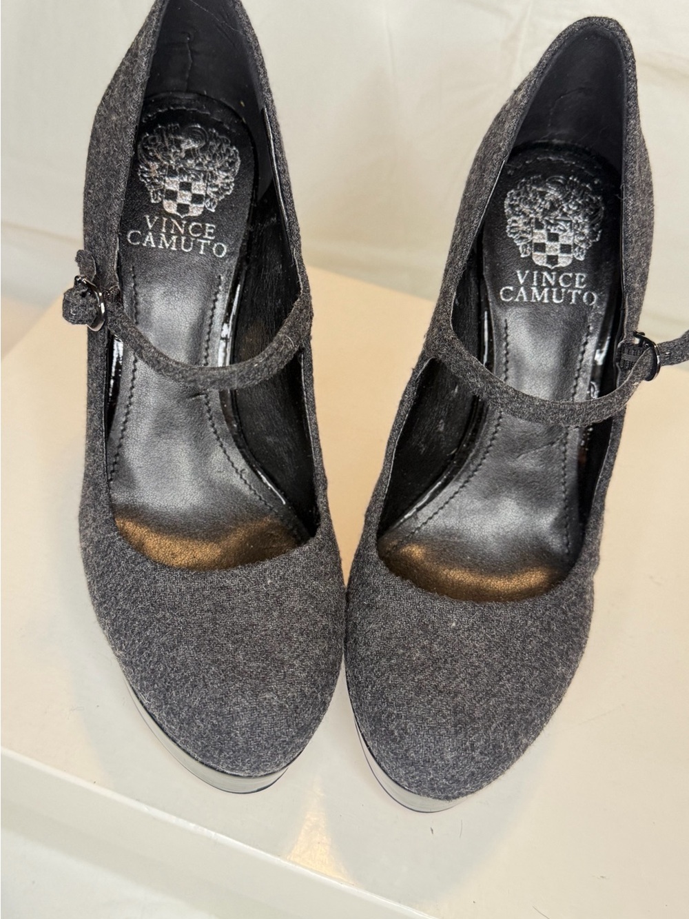 Vince Camuto Charcoal Gray Mary Jane Platform Pumps